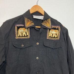 Passports of Pier 1 Imports: Vtg Black Jacket with Padded Elephant Patches sz M